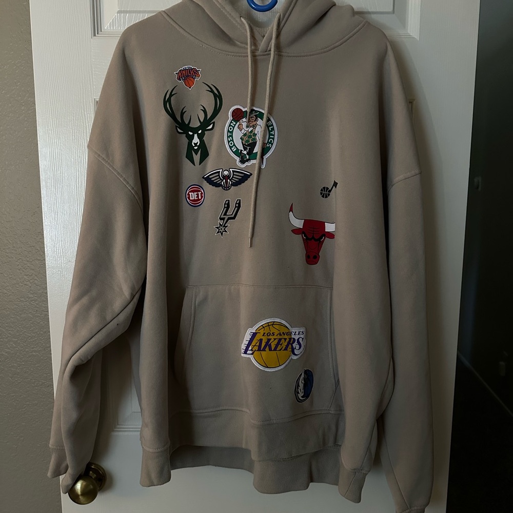 Beige Hoodie with NBA Team Logos